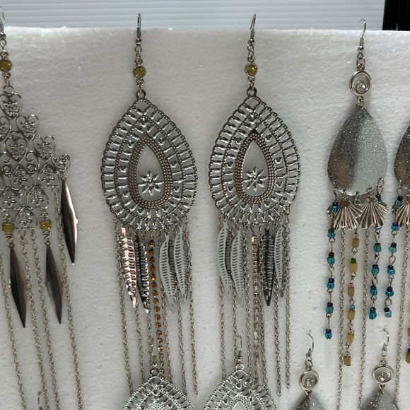 Silver bundle of 8 sets Dangle/ chandelier Earrings vacation events ceremonies - Picture 5 of 10